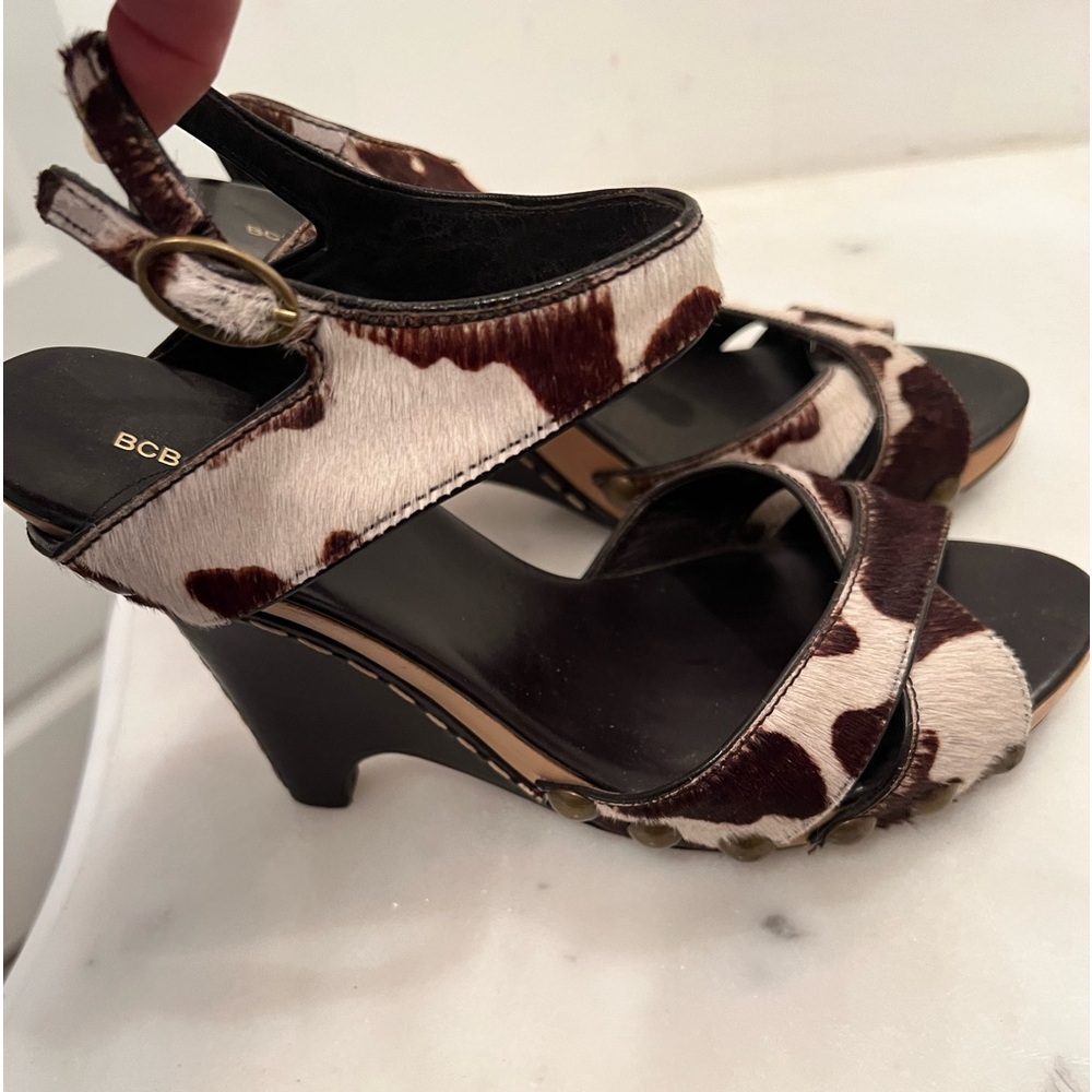 BCBG cow hide wedge heels